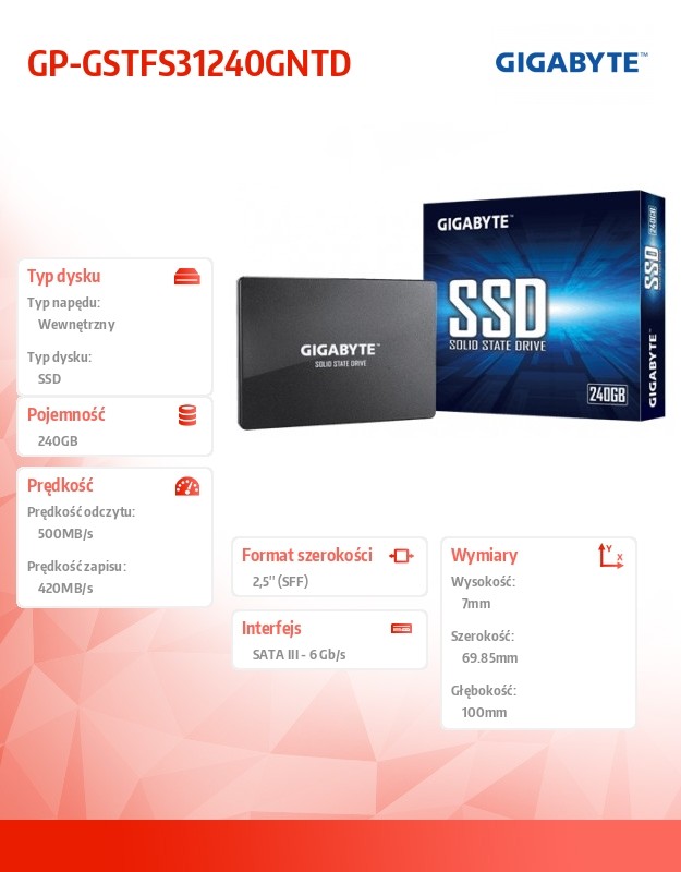 Dysk SSD 240GB 2.5 cala SATA3 500/420MB/s 7mm