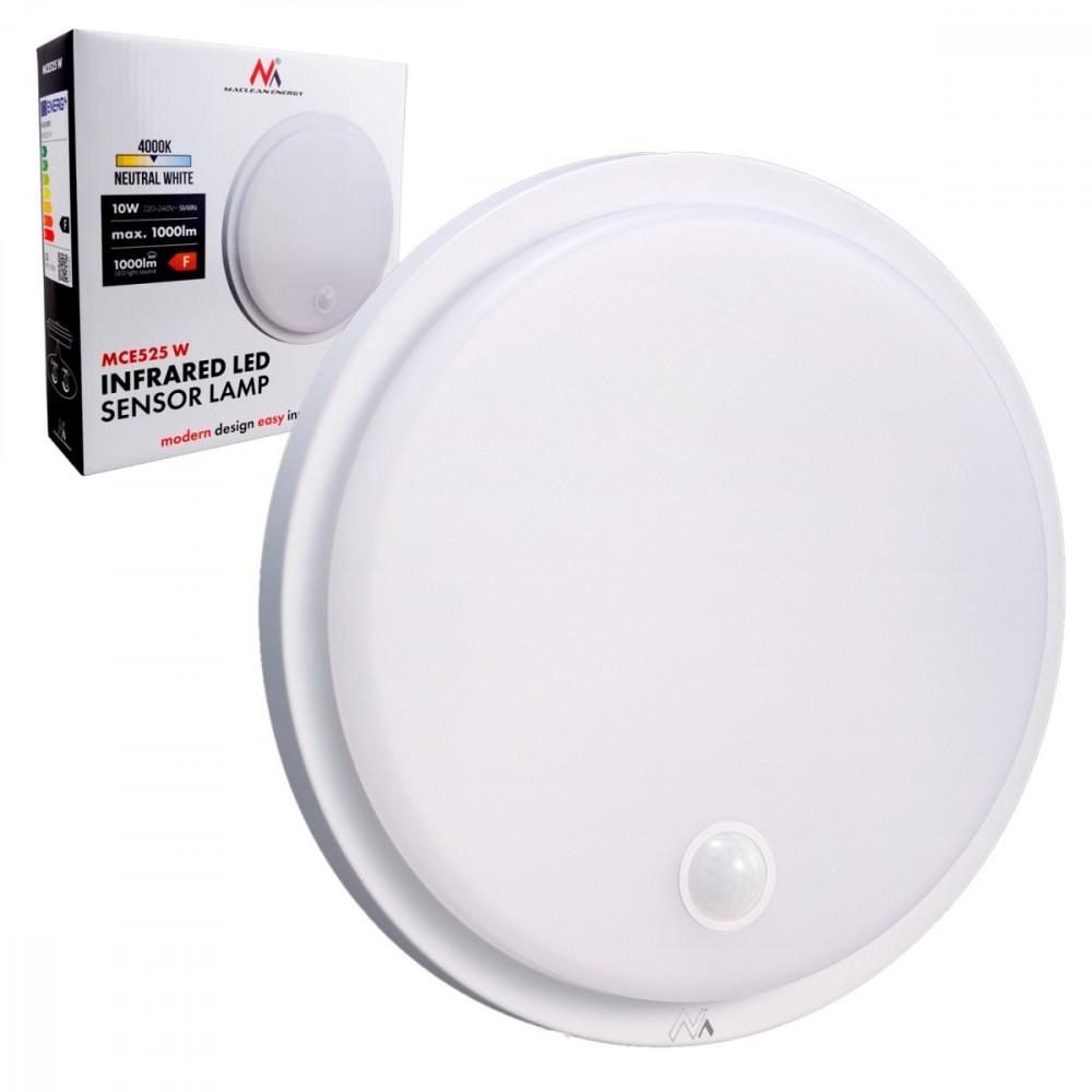 Lampa LED, IP65 czujnik PIR, MCE525 W 10W, 1000 lm, neutral white 4000 K 