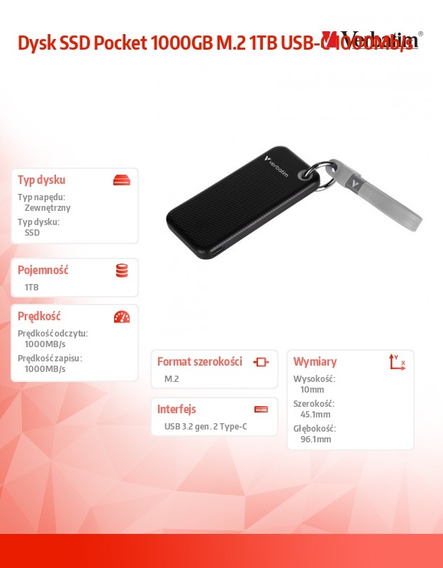 Dysk SSD Pocket 1000GB M.2 1TB USB-C 1000Mb/s 