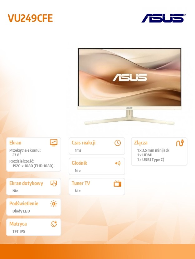 Monitor 24 cale VU249CFE-M IPS 100Hz USB-C 