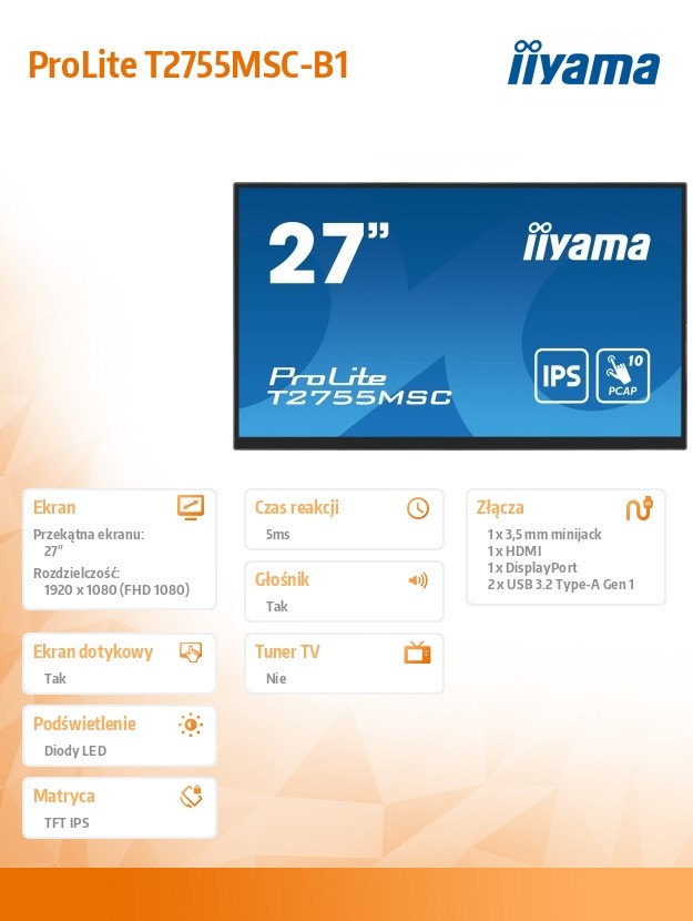 Monitor 27 cali T2755MSC-B1 DOTYK,USB,HDMI,IPS 