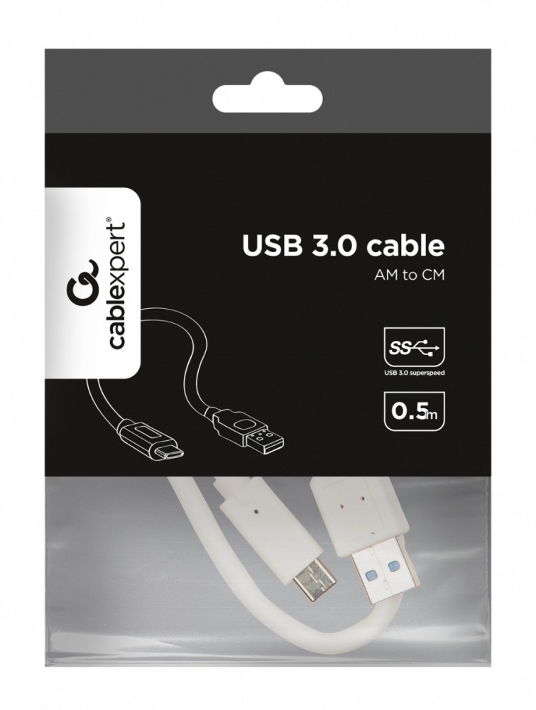 Kabel USB 3.0 typ C(AM/CM) 0.5m biały
