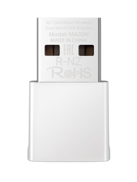 Karta sieciowa Mercusys  MA30N              AC1300 Nano Wireless Dual Band USB Adapter              SPEED: 400 Mbps at 2.4 GHz + 867 Mbps at 5 GHz