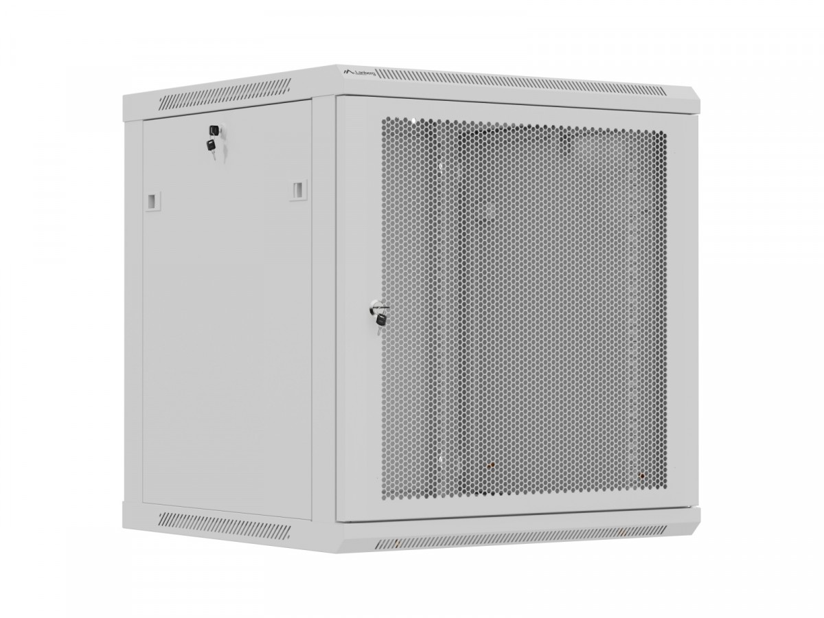 Szafa instalacyjna rack wisząca 12U 600x600 szara drzwi perforowane (flat pack) 