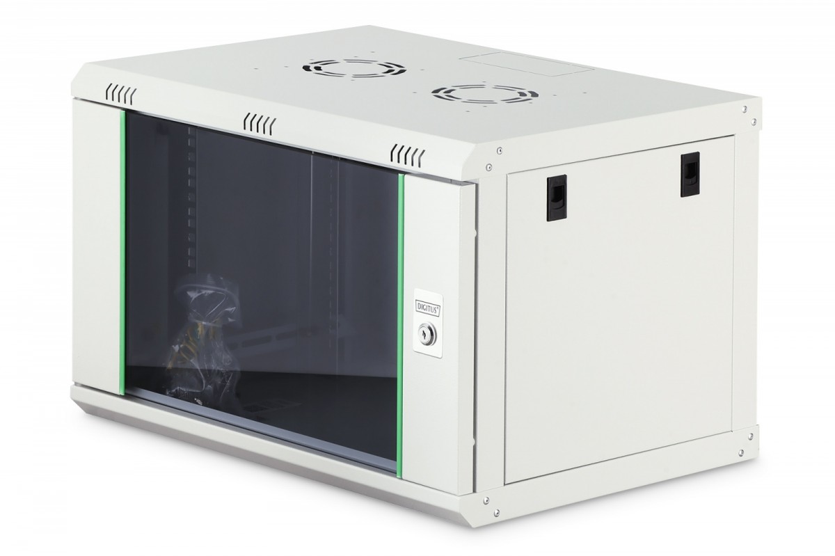 Szafa sieciowa wisząca Dynamic 19" 7U rack 385x600x450mm, drzwi szyba, szara, niezłożona, 60kg