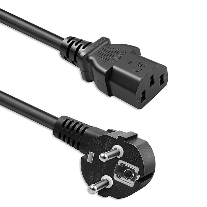 Kabel zasilający | wtyczka kątowa SCHUKO CEE 7/7 (E/F) | IEC C13 | 3x0.5mm2 | czysta miedź | 1.5m 