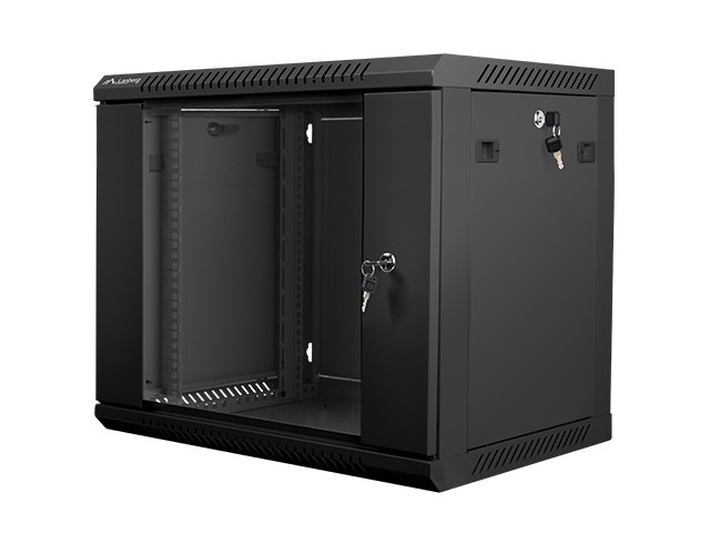 Szafa instalacyjna wisząca 19 cali 9U 600X450mm czarna (drzwi szklane)
