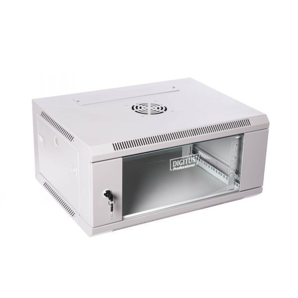 Szafa wisząca jednosekcyjna 19 cali 6U 368/600/450mm, drzwi szklane, szara (RAL7035), zmontowana