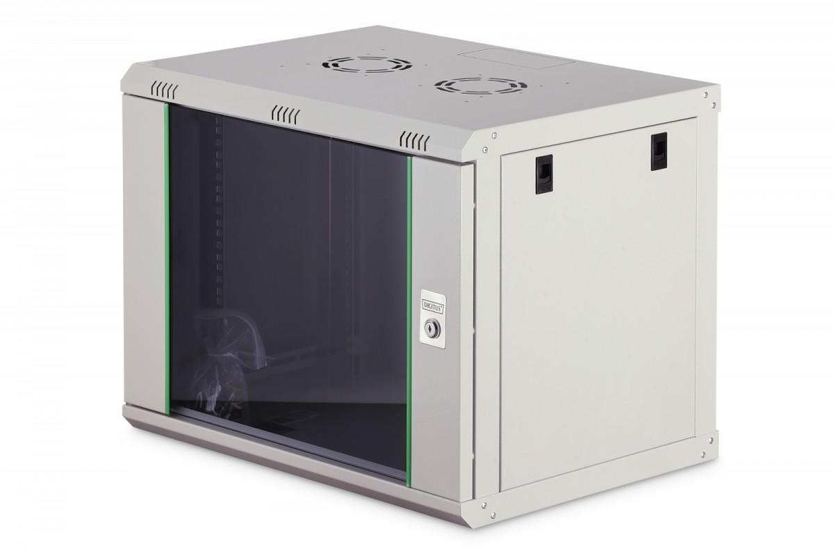 Szafa sieciowa wisząca Dynamic 19" 9U rack 474x600x450mm, drzwi szyba, szara, niezłożona, 60kg