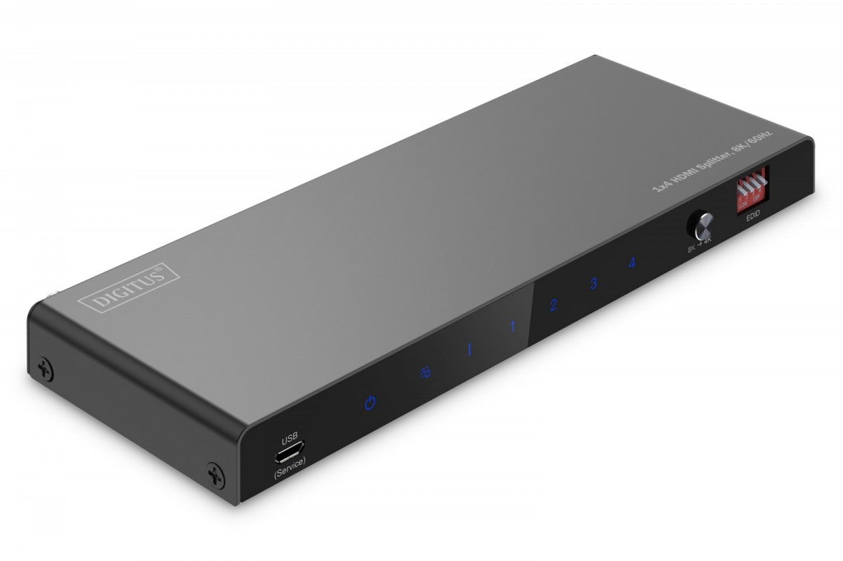 Rozdzielacz/Splitter HDMI 1x4, 8K/60Hz (4:4:4) z HDR, 48 Gbps, HDCP 2.3. Toslink / Stereo, EDID 