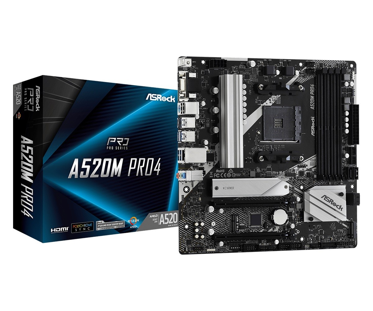 Płyta główna A520M Pro4 AM4 4DDR4 HDMI/DP/VGA M.2 mATX 