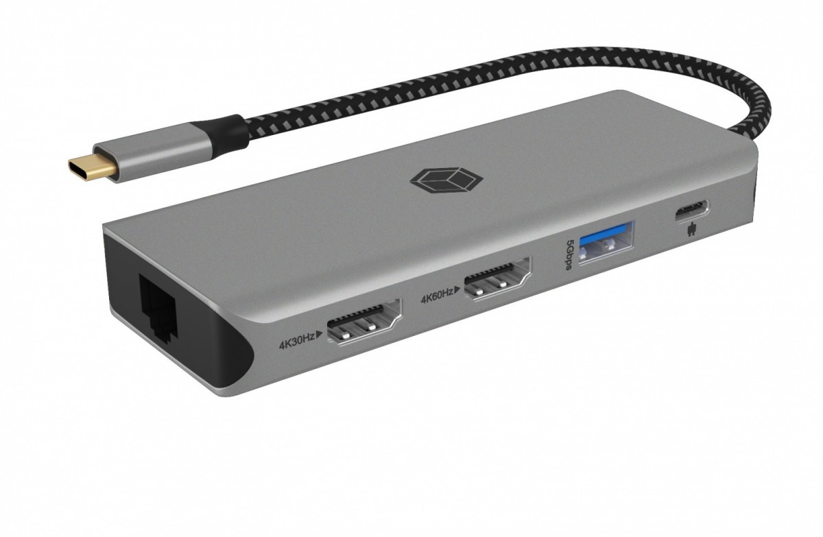 Stacja dokująca IB-DK4012-CPD 9w1, 2x HDMI, 4K60Hz, 3xUSB, 100W PD,LAN, Czytnik kart 