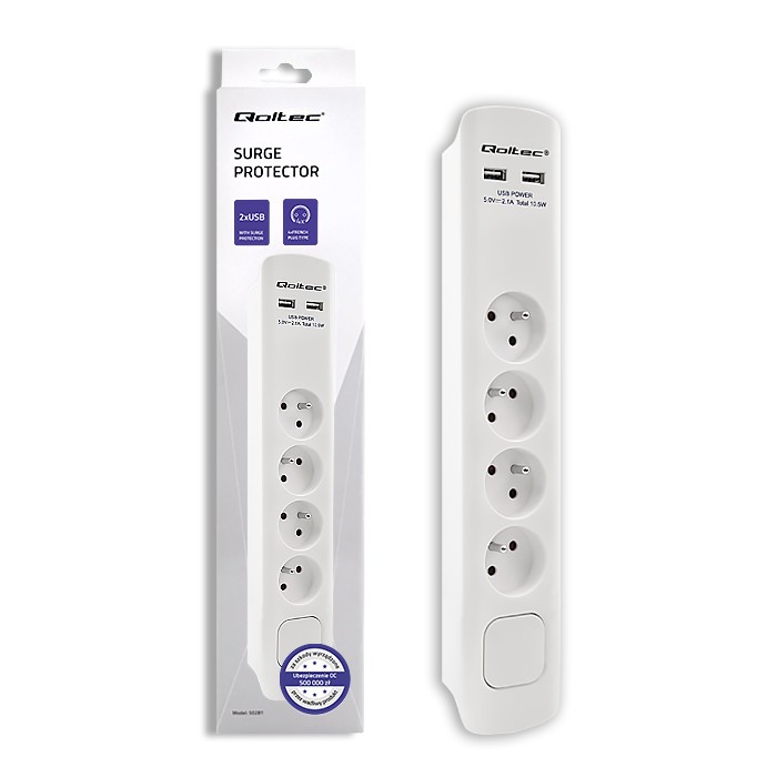 Listwa antyprzepięciowa | 4 gniazda | 2xUSB | 1.8m | Biała 