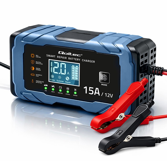Ładowarka 12V 15A | Prostownik z funkcją naprawy | AGM GEL       LiFePO4 | 9-stopniowe ładowanie 