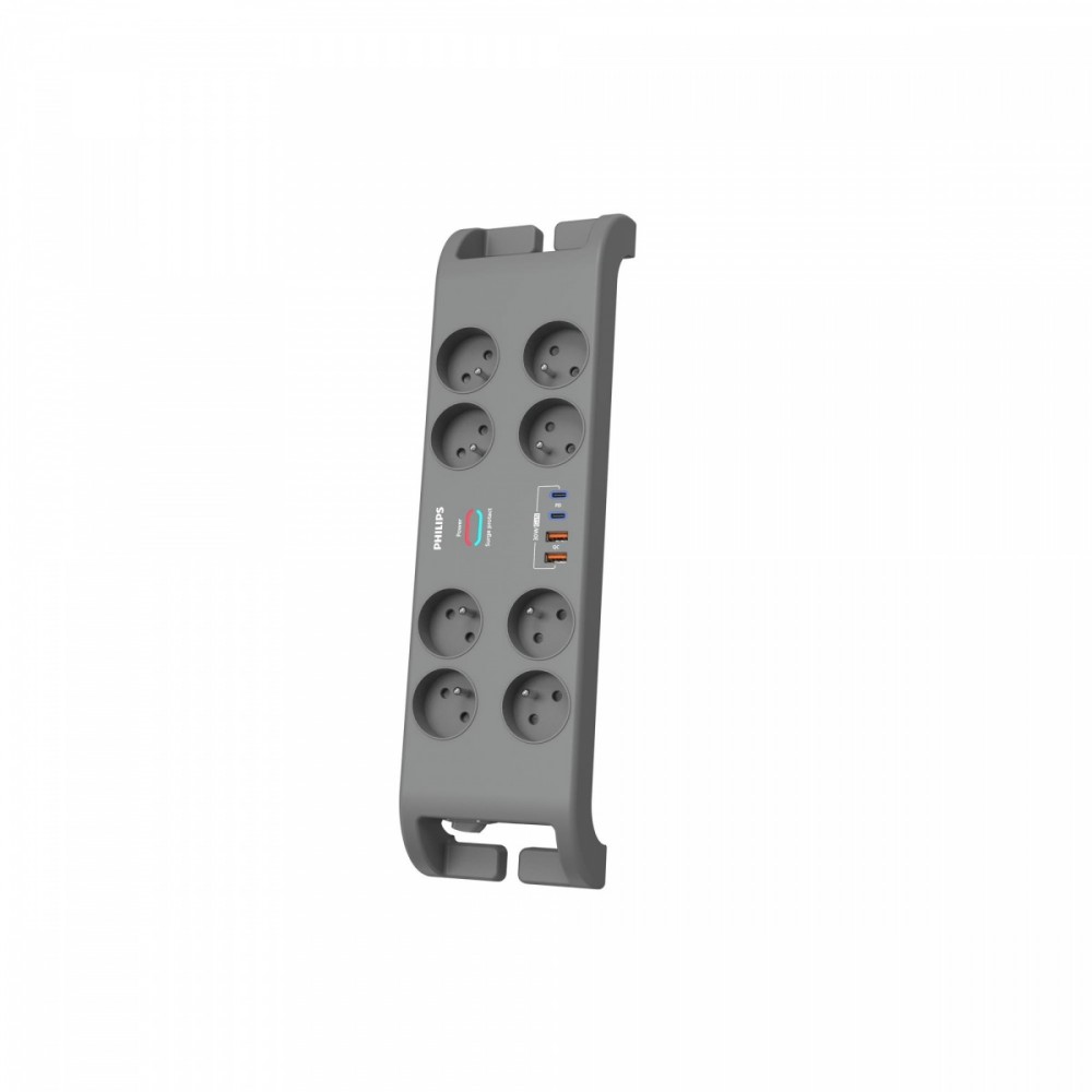 Listwa antyprzepięciowa 2m,8 gniazd, 2xUSB-C, 2xUSB-A,  30W GaN, 2400 J ochrony przeciwprzepięciowej 