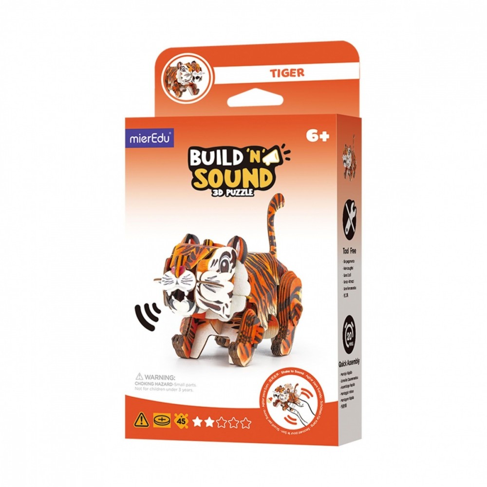 Puzzle 3D MierEdu Buduj i słuchaj - Tygrys