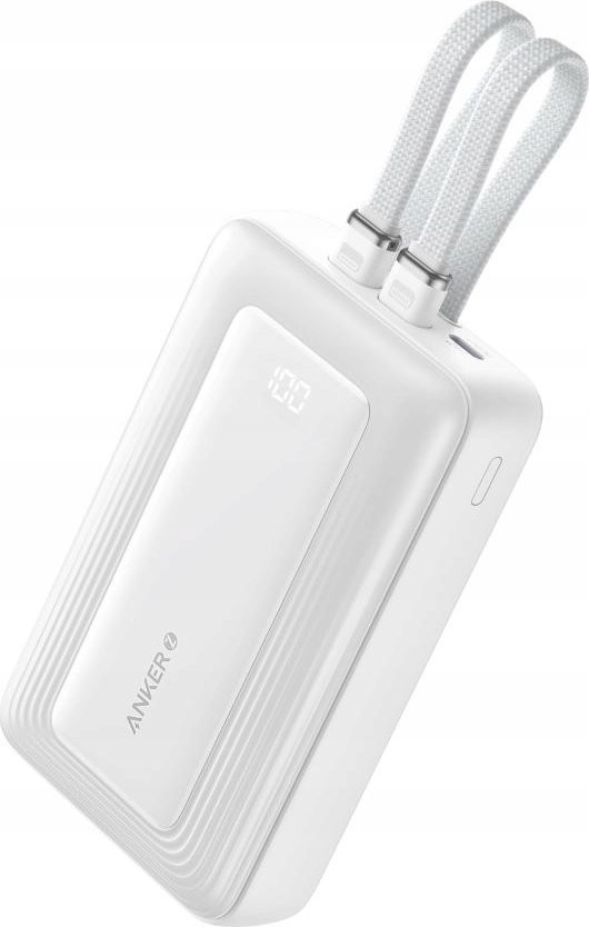 Powerbank ZOLO 20000mAh 30W wbudowany kabel USB-C oraz USB-Lightning, biały