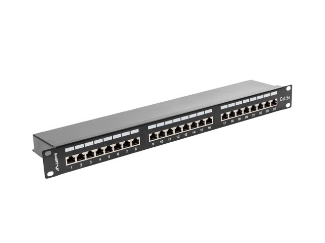 Patch Panel 24 Port 1U Kat.5E czarny ekranowany 