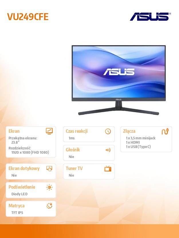 Monitor 24 cale VU249CFE-B IPS 100Hz USB-C 