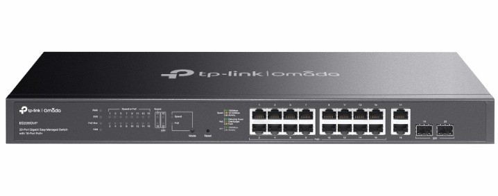 Przełącznik Omada 20-Port GB Easy Managed Switch with 16-Port PoE+ 16× Gigabit PoE+ Ports, 2x Gigabit Non-PoE Ports, 2× Gigabit SFP Ports ES220GMP