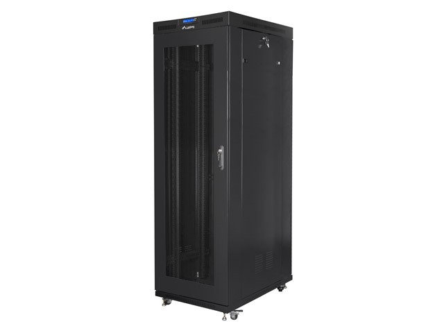 Szafa instalacyjna rack stojąca 19 cali 37U 800x1000 czarna drzwi perforowane LCD ( Flat pack) 