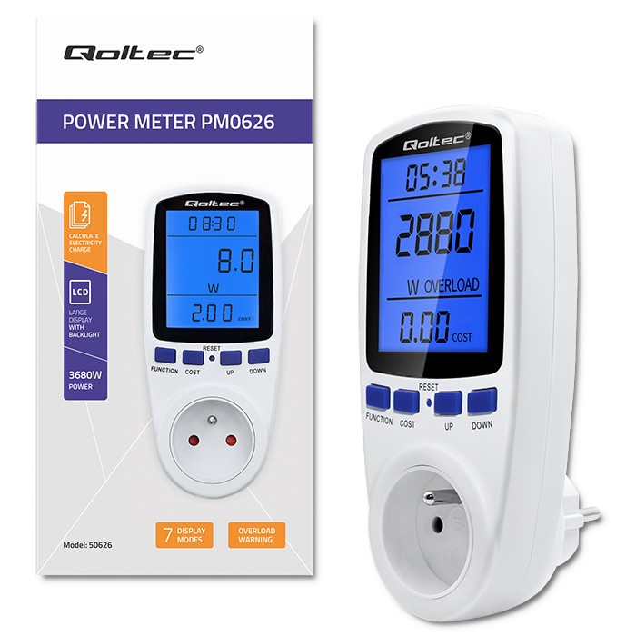 Watomierz licznik zużycia energii PM0626 | 3680W | 16A | LCD 