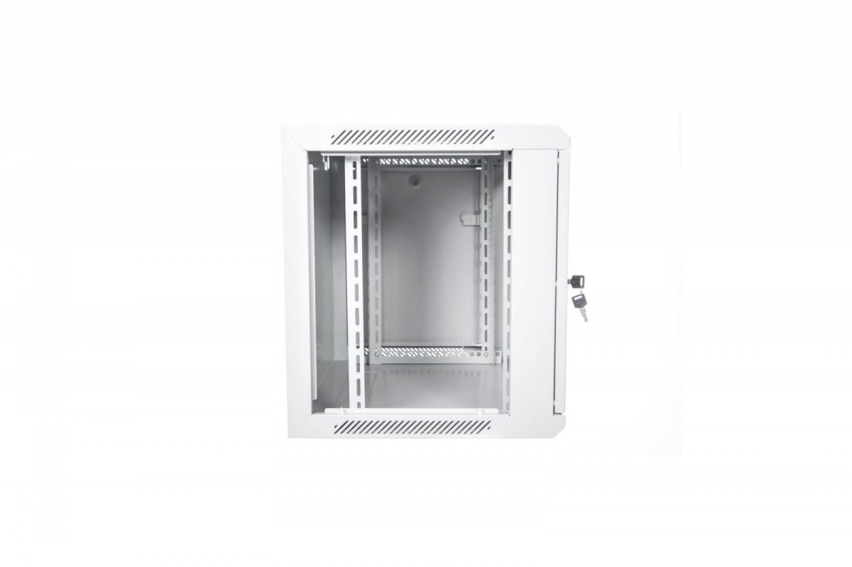 Szafa krosowa wisząca 19 cali 12U rack 600x600, drzwi pełne, niedzielona, złożona, nośność 60kg, Szara
