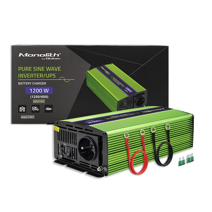 Przetwornica napięcia Monilith | ładowanie baterii | UPS | 600W |1200W | 12V na 230V | Czysty Sinus 