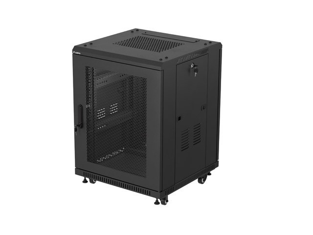Szafa instalacyjna rack stojąca 19 cali 15U 600x600 drzwi perforowane czarna (Flat pack)
