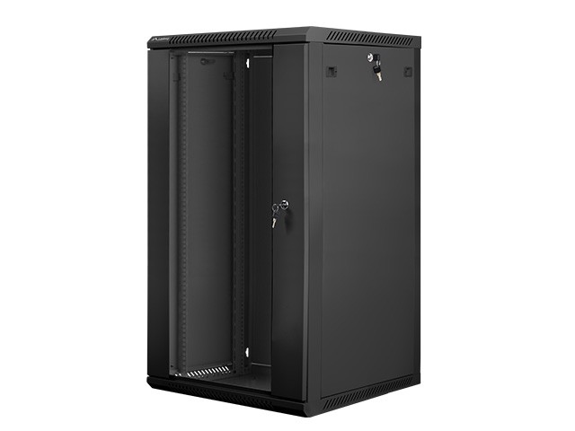 Szafa instalacyjna wisząca 19 cali 22U 600X600mm czarna (drzwi szklane)