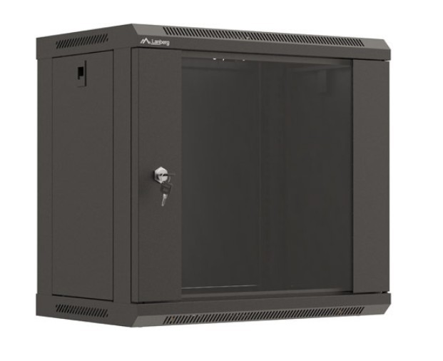 Szafa instalacyjna rack wisząca 19" 540x350 czarna drzwi przeszklone ( flat pack) 