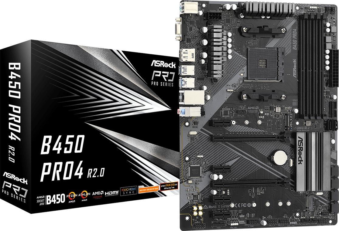 Płyta główna B450 PRO4 R2.0 AM4 4DDR4 DP/HDMI M.2 USB3.2 ATX 