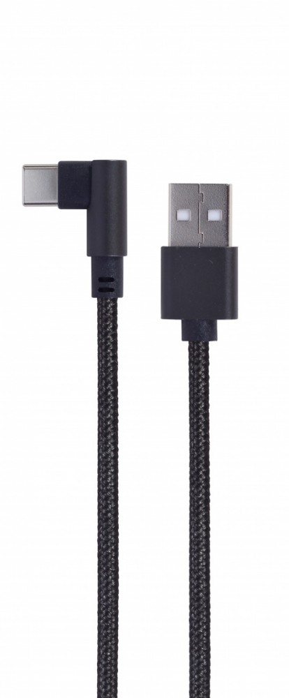 Kabel USB typu C kątowy w oplocie tekstylnym, 0.2m czarny