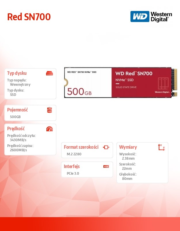 Dysk SSD Red 500GB SN700 2280 NVMe M.2 PCIe 