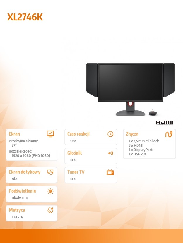 Monitor gamingowy BENQ XL2746K LED 1ms/240Hz/FullHD 