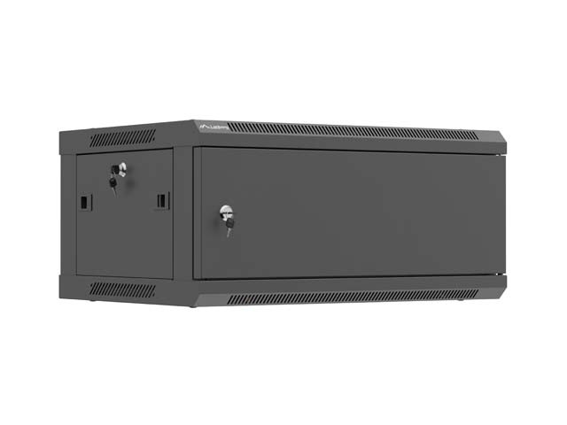 Szafa instalacyjna rack wisząca 19 cali 4U 600x450 czarna drzwi metalowe (flat pack) 