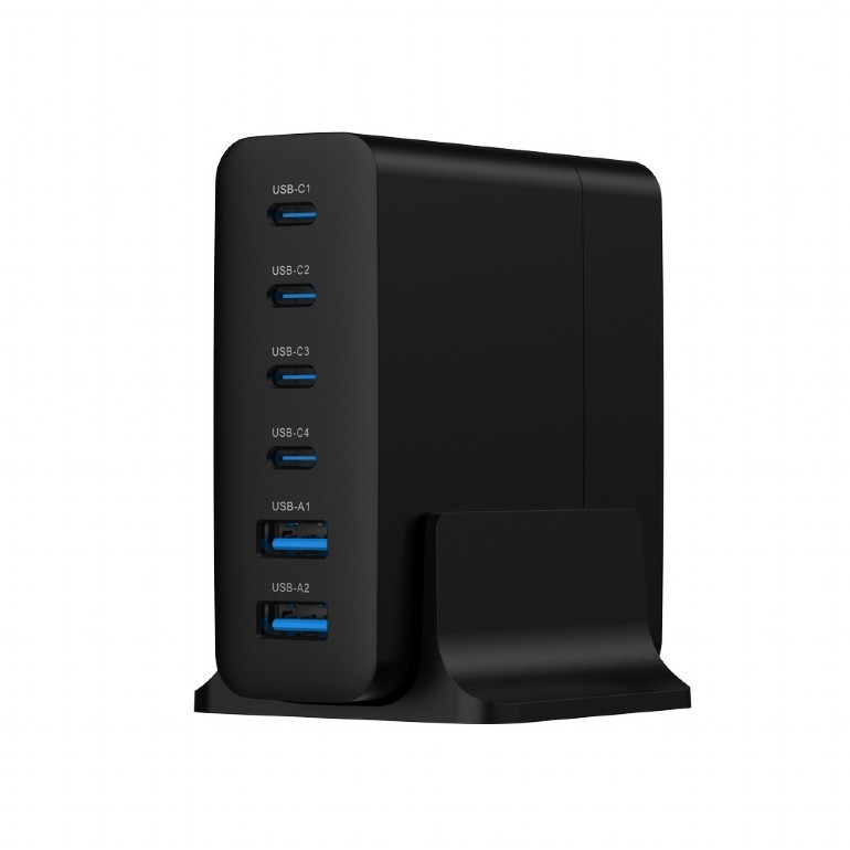 Ładowarka uniwersalna 75W GaN 2xUSB-A 4xUSB-C szybkie ładowanie czarna 