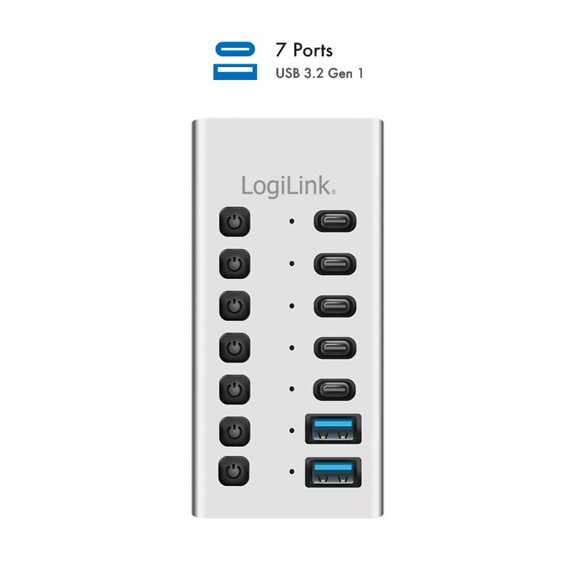 Hub 7xUSB-A/C z przełącznikiem on/off 