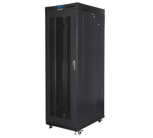 Szafa rack stojąca 19 cali 27U 800x1200 czarna drzwi perforowane LCD FLAT PACK 