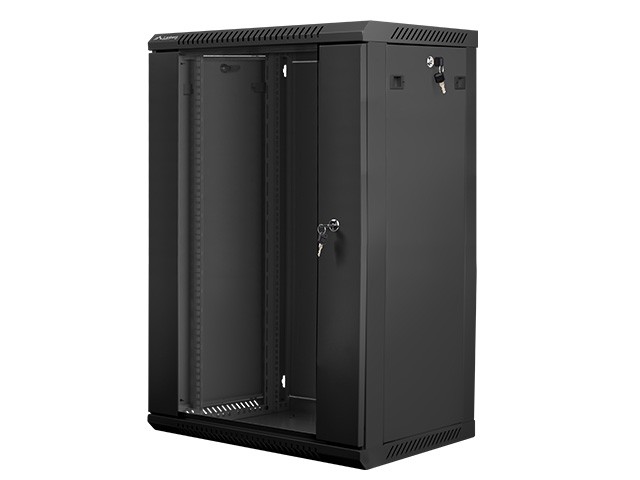 Szafa instalacyjna wisząca 19 cali 18U 600X450mm czarna (drzwi szklane)
