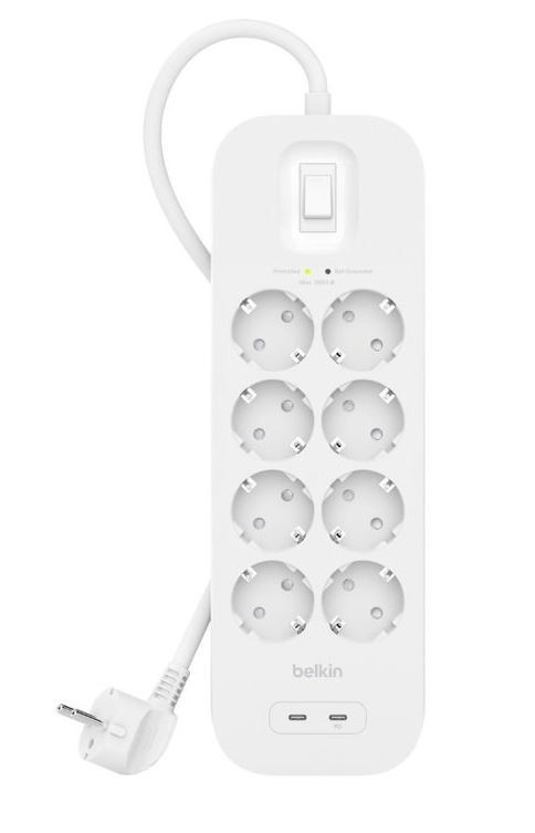 Listwa przeciwprzepięciowa SurgePlus 8x schuko 2xUSB-C 900J 2m 
