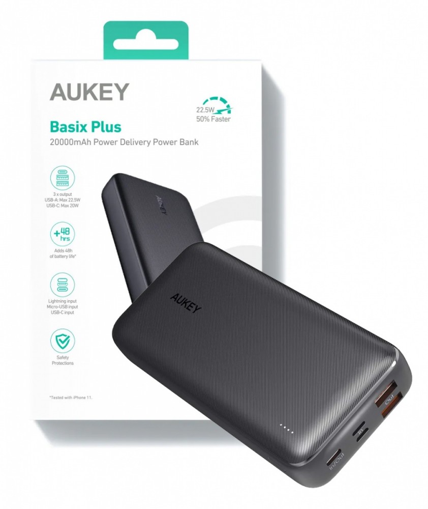 PB-N74S Power Bank 20000 mAh 5xUSB Quick Charge 3.0 Power Delivery 3.0 22.5W SCP LED kabel USB-C