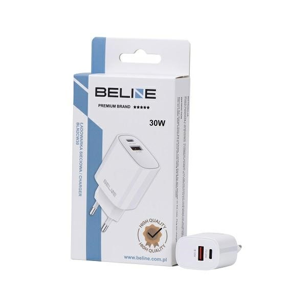 Ładowarka sieciowa 30W GaN USB-C + USB-A, biała