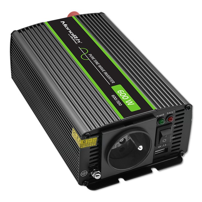 Przetwornica napięcia Monolith | 300W | 600W | 12V na 230V |     Czysty Sinus 