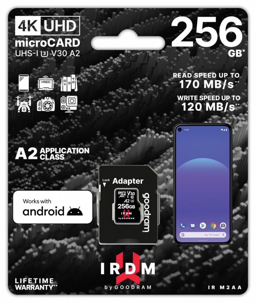 Karta pamięci microSD IRDM 256GB UHS-I U3 A2  + adapter