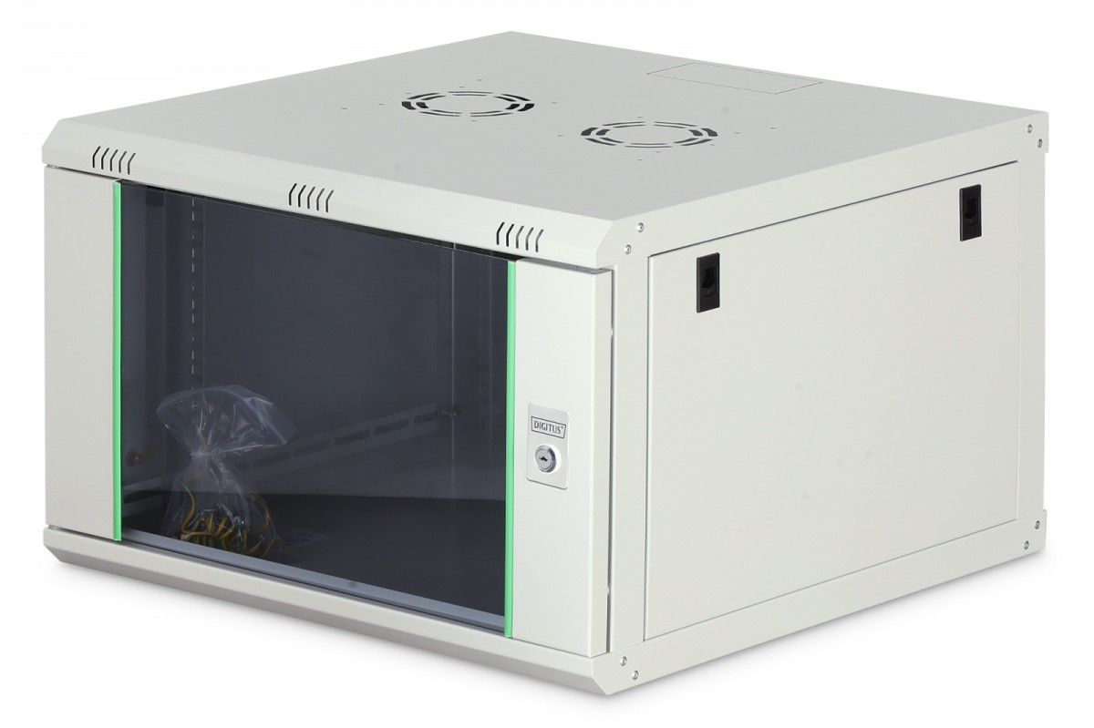 Szafa sieciowa wisząca Dynamic 19" 7U rack 385x600x600mm, drzwi szyba, szara, niezłożona, 60kg