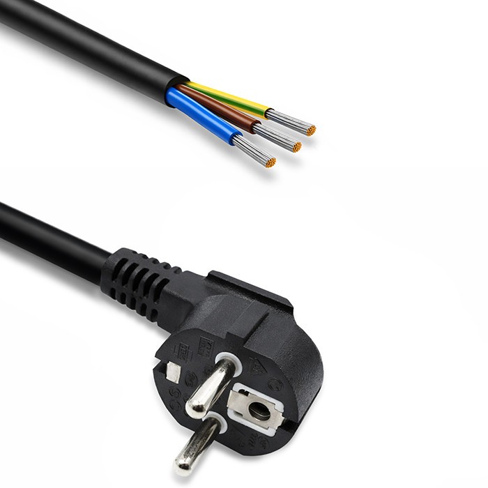 Kabel zasilający | wtyczka kątowa SCHUKO CEE 7/7 (E/F) | miedź Cu odizolowany lutowany | 3x1.5mm2 | 5m 