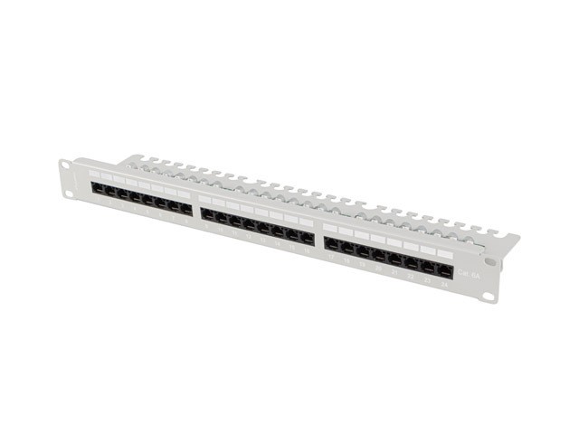 Patch panel 24 porty 1U 19 cali kat.6A UTP z organizerem kablowym, szary