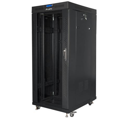 Szafa rack stojąca 19 cali 27U 800x1200 czarna drzwi szklane LCD FLAT PACK 