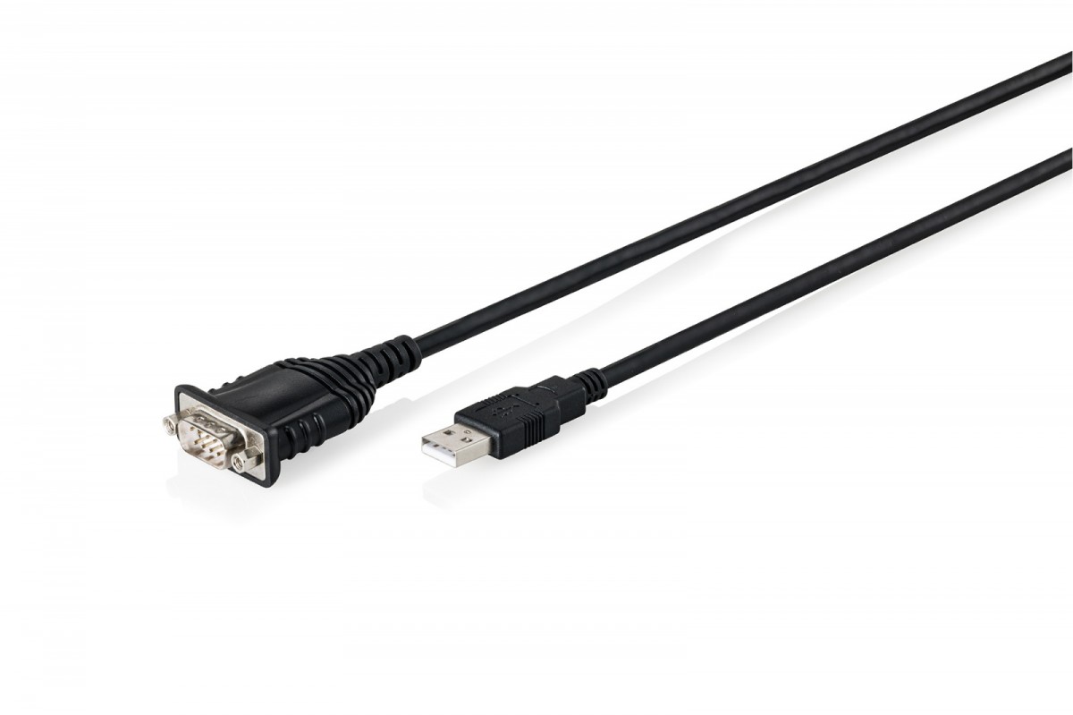 Kabel adapter USB 2.0 do RS232 (DB9) | Chipset FTDI (FT232RNL) | PVC, czarny | Mocowanie w tulejkach gwintowanych | 1.8m